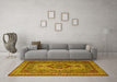 Machine Washable Medallion Yellow Traditional Rug in a Living Room, wshtr1929yw