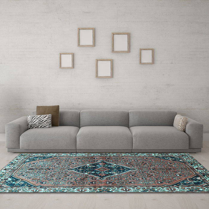 Machine Washable Persian Light Blue Traditional Rug in a Living Room, wshtr192lblu
