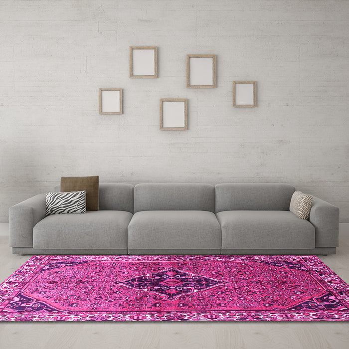 Machine Washable Persian Pink Traditional Rug in a Living Room, wshtr192pnk