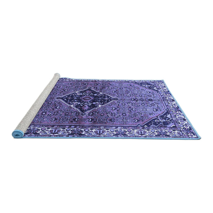 Sideview of Machine Washable Persian Blue Traditional Rug, wshtr192blu