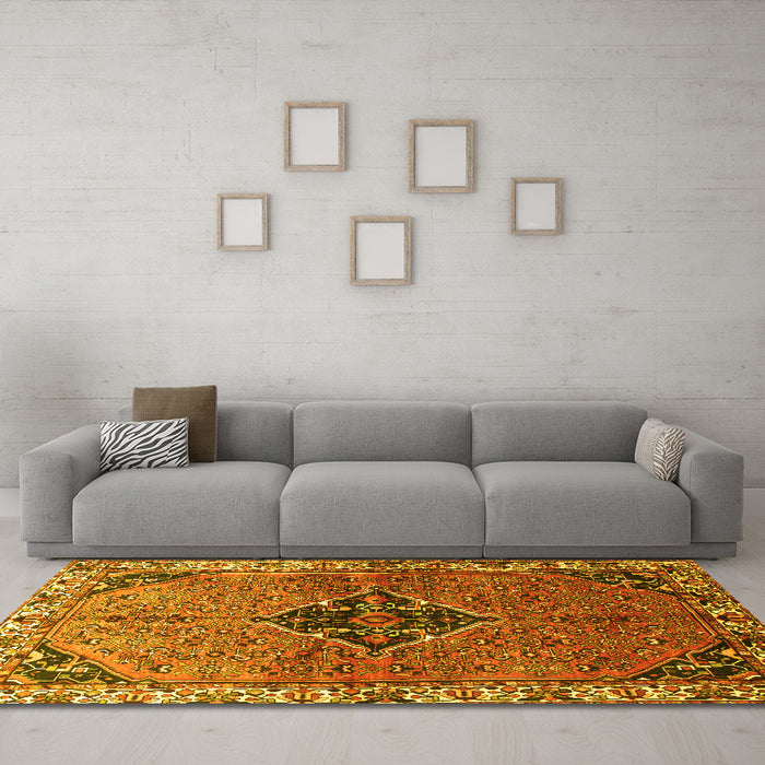 Machine Washable Persian Yellow Traditional Rug in a Living Room, wshtr192yw