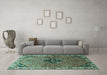 Machine Washable Persian Turquoise Traditional Area Rugs in a Living Room,, wshtr192turq