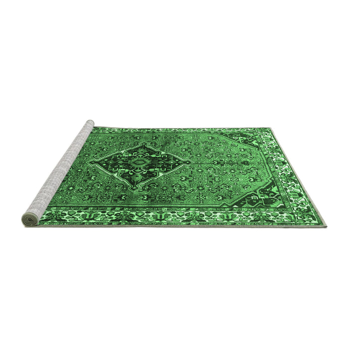 Sideview of Machine Washable Persian Emerald Green Traditional Area Rugs, wshtr192emgrn