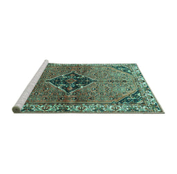 Sideview of Machine Washable Persian Turquoise Traditional Area Rugs, wshtr192turq