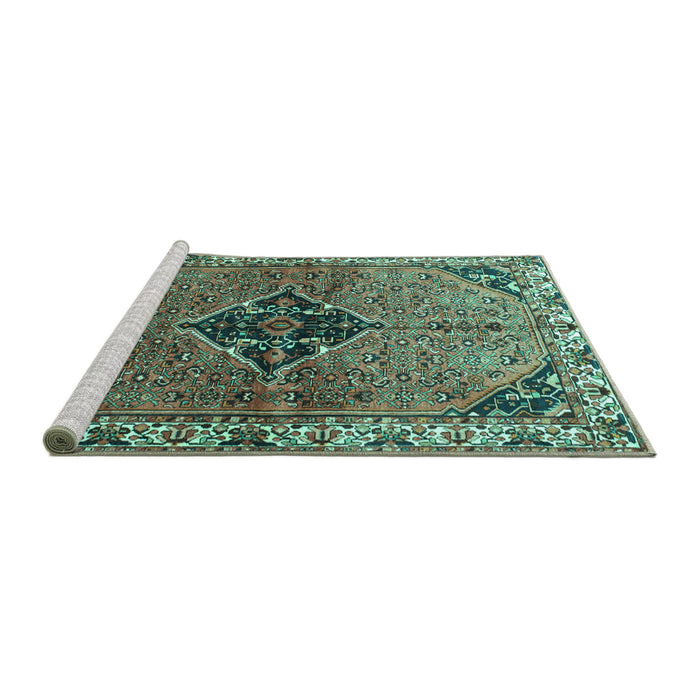 Sideview of Machine Washable Persian Turquoise Traditional Area Rugs, wshtr192turq