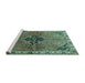 Sideview of Machine Washable Persian Turquoise Traditional Area Rugs, wshtr192turq