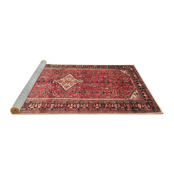 Sideview of Machine Washable Traditional Copper Red Pink Rug, wshtr193