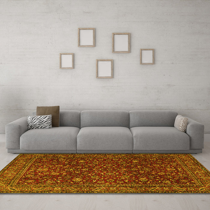 Machine Washable Persian Yellow Traditional Rug in a Living Room, wshtr1930yw