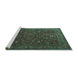 Sideview of Machine Washable Persian Turquoise Traditional Area Rugs, wshtr1930turq