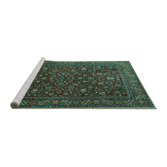 Sideview of Machine Washable Persian Turquoise Traditional Area Rugs, wshtr1930turq