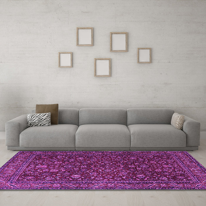 Machine Washable Persian Purple Traditional Area Rugs in a Living Room, wshtr1930pur