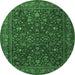 Round Machine Washable Persian Emerald Green Traditional Area Rugs, wshtr1930emgrn