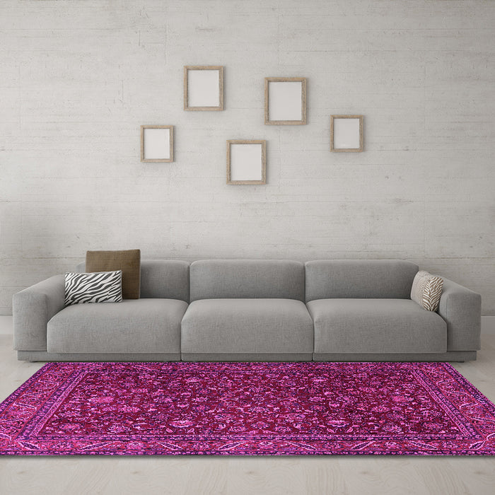 Machine Washable Persian Pink Traditional Rug in a Living Room, wshtr1930pnk