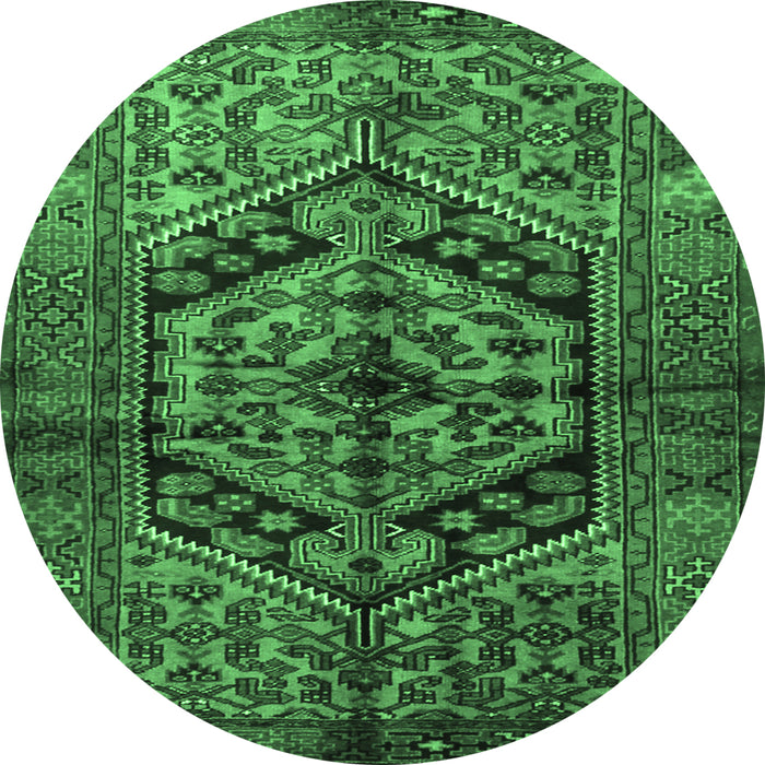 Round Persian Emerald Green Traditional Rug, tr1931emgrn