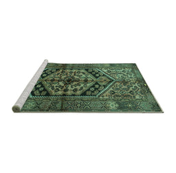 Sideview of Machine Washable Persian Turquoise Traditional Area Rugs, wshtr1931turq