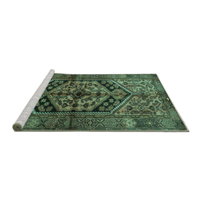 Sideview of Machine Washable Persian Turquoise Traditional Area Rugs, wshtr1931turq