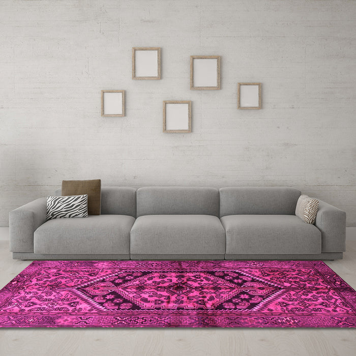 Machine Washable Persian Pink Traditional Rug in a Living Room, wshtr1931pnk