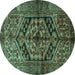Round Persian Turquoise Traditional Rug, tr1931turq