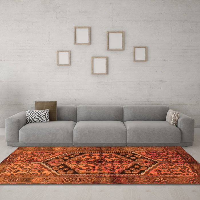 Machine Washable Persian Orange Traditional Area Rugs in a Living Room, wshtr1931org