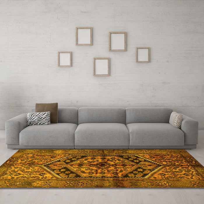 Machine Washable Persian Yellow Traditional Rug in a Living Room, wshtr1931yw
