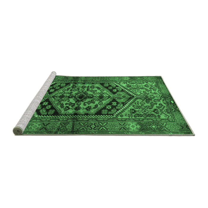 Sideview of Machine Washable Persian Emerald Green Traditional Area Rugs, wshtr1931emgrn
