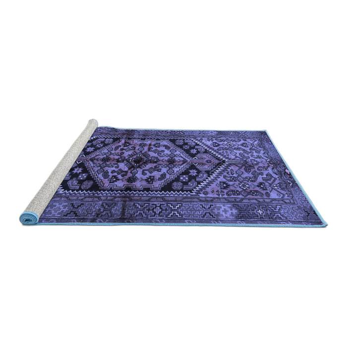 Sideview of Machine Washable Persian Blue Traditional Rug, wshtr1931blu