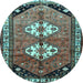 Round Machine Washable Persian Light Blue Traditional Rug, wshtr1932lblu