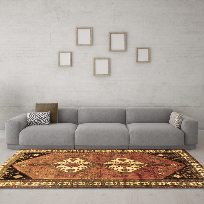 Machine Washable Persian Brown Traditional Rug in a Living Room,, wshtr1932brn