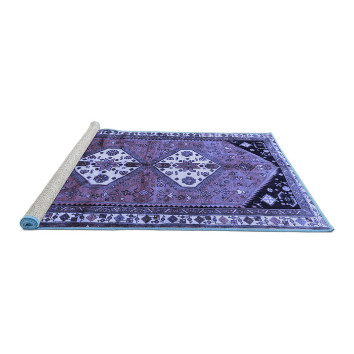Sideview of Machine Washable Persian Blue Traditional Rug, wshtr1932blu