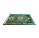 Sideview of Machine Washable Persian Turquoise Traditional Area Rugs, wshtr1932turq