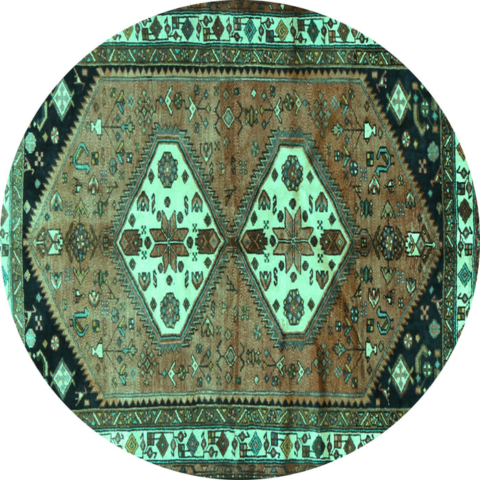 Round Persian Turquoise Traditional Rug, tr1932turq