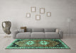 Machine Washable Persian Turquoise Traditional Area Rugs in a Living Room,, wshtr1932turq