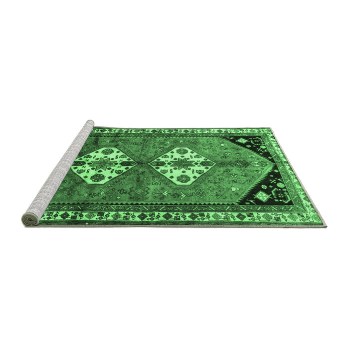Sideview of Machine Washable Persian Emerald Green Traditional Area Rugs, wshtr1932emgrn