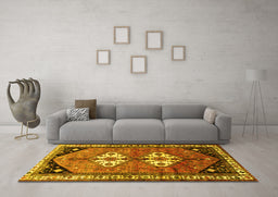 Machine Washable Persian Yellow Traditional Rug in a Living Room, wshtr1932yw
