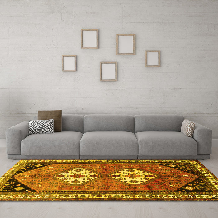 Machine Washable Persian Yellow Traditional Rug in a Living Room, wshtr1932yw
