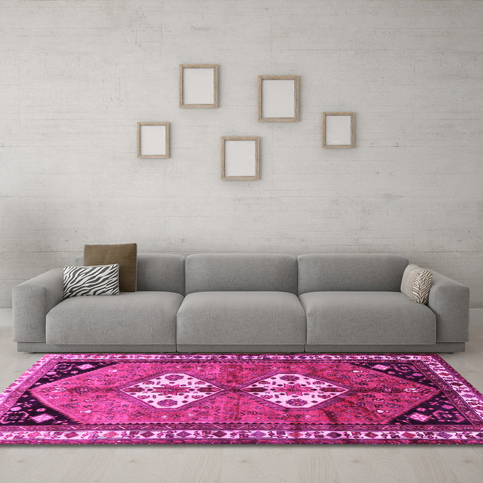Machine Washable Persian Pink Traditional Rug in a Living Room, wshtr1932pnk
