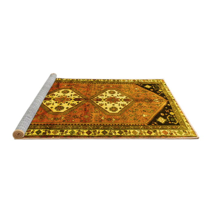 Sideview of Machine Washable Persian Yellow Traditional Rug, wshtr1932yw