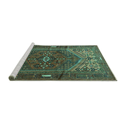 Sideview of Machine Washable Persian Turquoise Traditional Area Rugs, wshtr1933turq