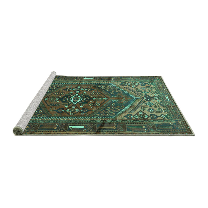 Sideview of Machine Washable Persian Turquoise Traditional Area Rugs, wshtr1933turq