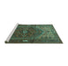 Sideview of Machine Washable Persian Turquoise Traditional Area Rugs, wshtr1933turq