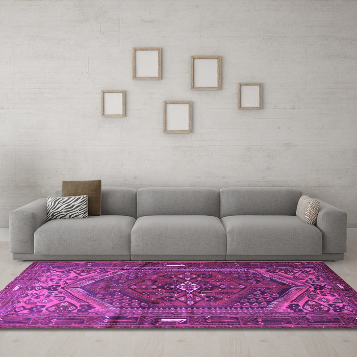 Machine Washable Persian Purple Traditional Area Rugs in a Living Room, wshtr1933pur