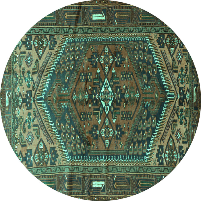 Round Machine Washable Persian Turquoise Traditional Area Rugs, wshtr1933turq