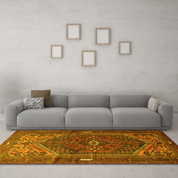 Machine Washable Persian Yellow Traditional Rug in a Living Room, wshtr1933yw