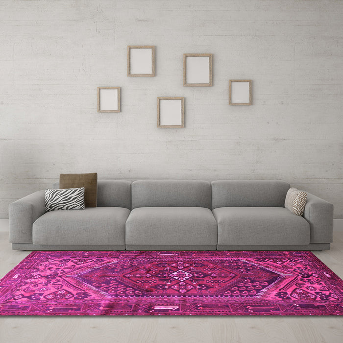 Machine Washable Persian Pink Traditional Rug in a Living Room, wshtr1933pnk