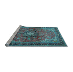 Sideview of Machine Washable Medallion Light Blue Traditional Rug, wshtr1934lblu