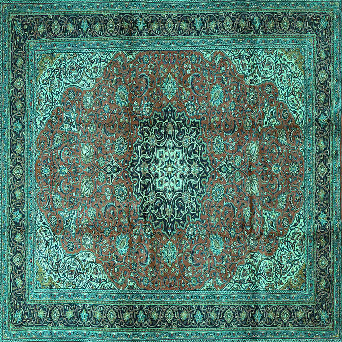 Square Machine Washable Medallion Turquoise Traditional Area Rugs, wshtr1934turq
