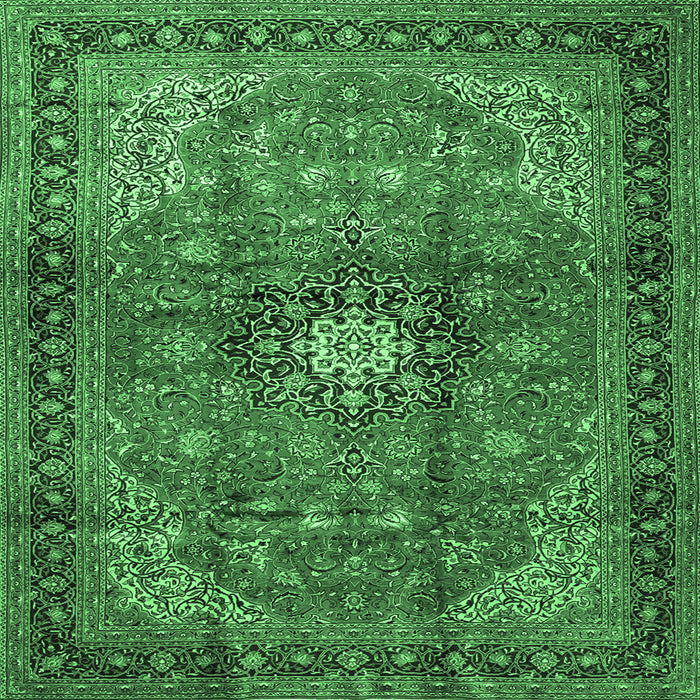 Square Medallion Emerald Green Traditional Rug, tr1934emgrn