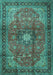 Machine Washable Medallion Turquoise Traditional Area Rugs, wshtr1934turq