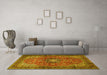 Machine Washable Medallion Yellow Traditional Rug in a Living Room, wshtr1934yw