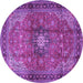 Round Machine Washable Medallion Purple Traditional Area Rugs, wshtr1934pur